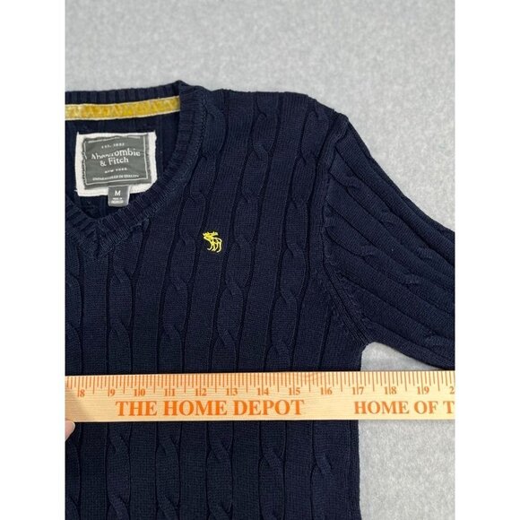 Abercrombie & Fitch V Neck Cable Knit Sweater Navy Blue Size Medium - Picture 10 of 11